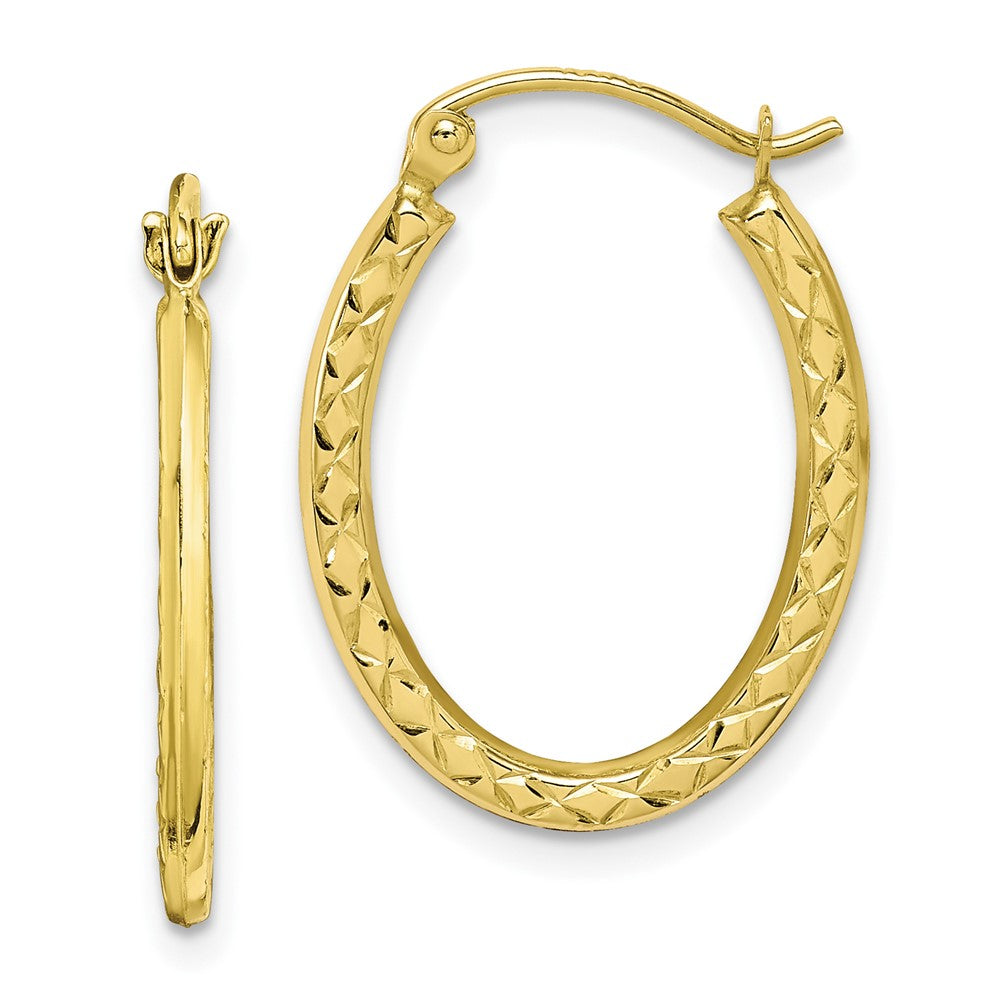 10K Textured Hollow Oval Hoop Earrings - Solomon Jewelers