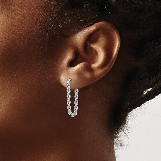 Gold Rope Dangle Post Earrings in White Gold