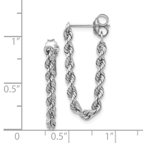 Gold Rope Dangle Post Earrings in White Gold