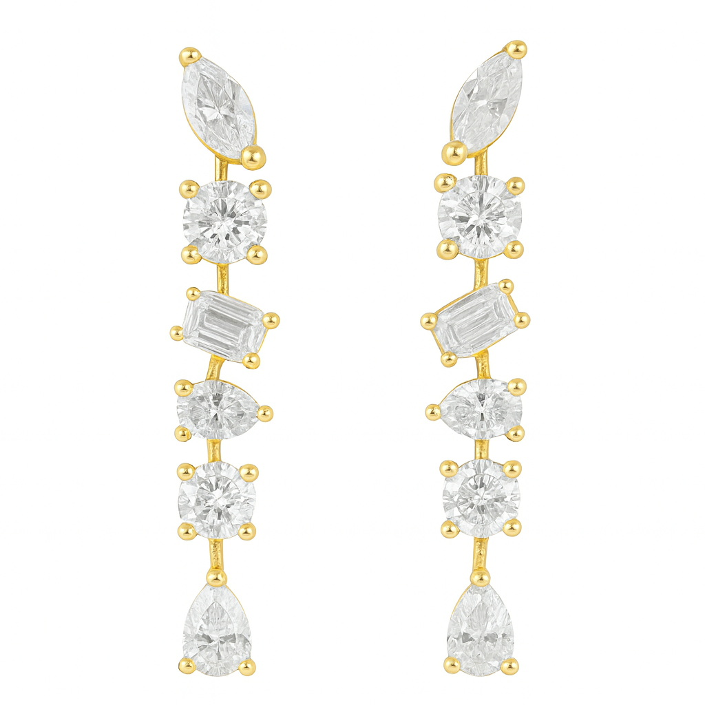 Multi-cut diamond drop earrings with pear, marquise, emerald stones