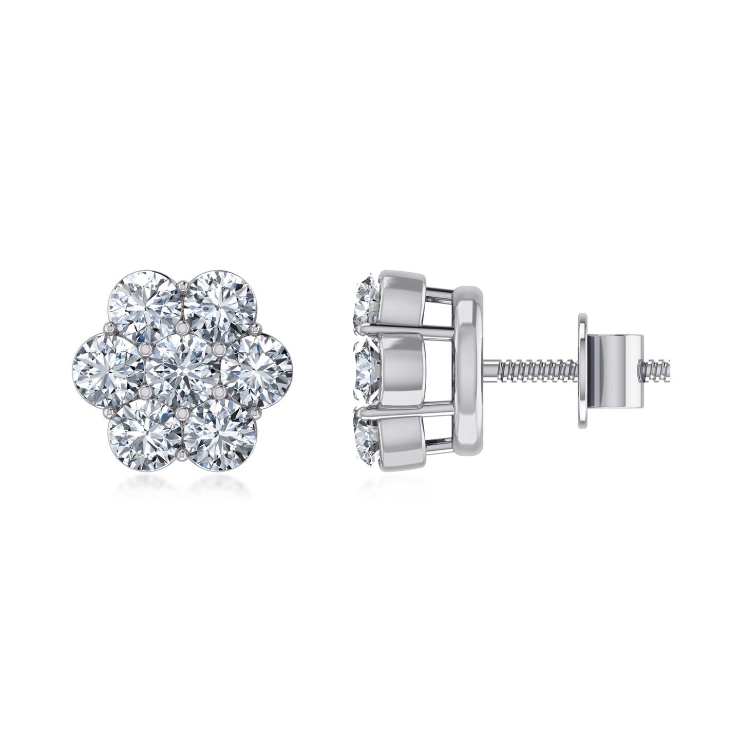 S.Silver Round Cz Flower Stud Earrings RP - Solomon Jewelers