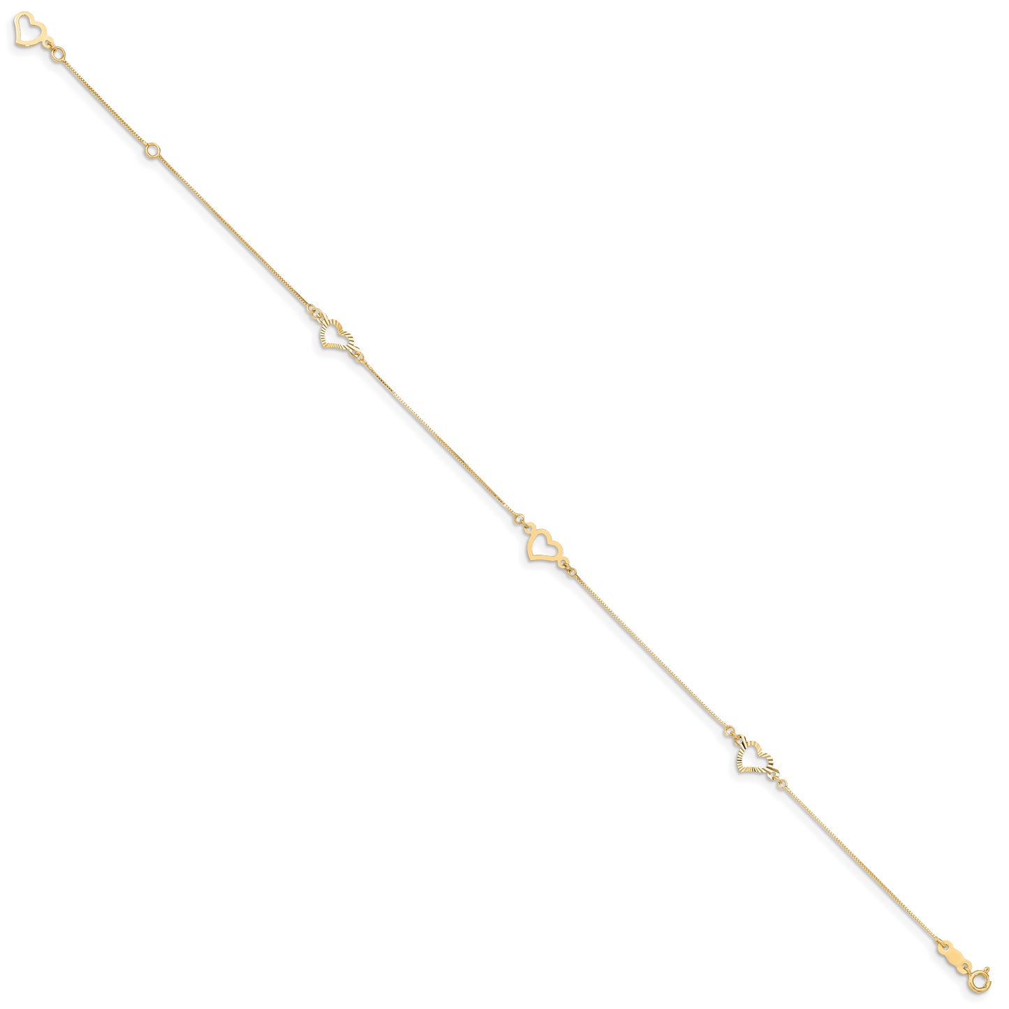 14K Adjustable Fancy Heart 9in Plus 1in Ext. Anklet - Solomon Jewelers