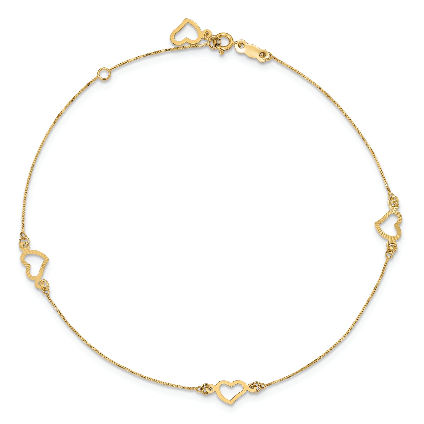 14K Adjustable Fancy Heart 9in Plus 1in Ext. Anklet - Solomon Jewelers