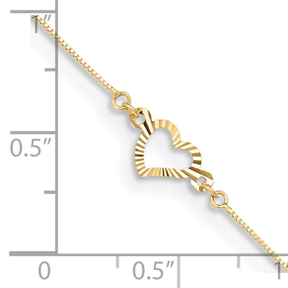 14K Adjustable Fancy Heart 9in Plus 1in Ext. Anklet - Solomon Jewelers