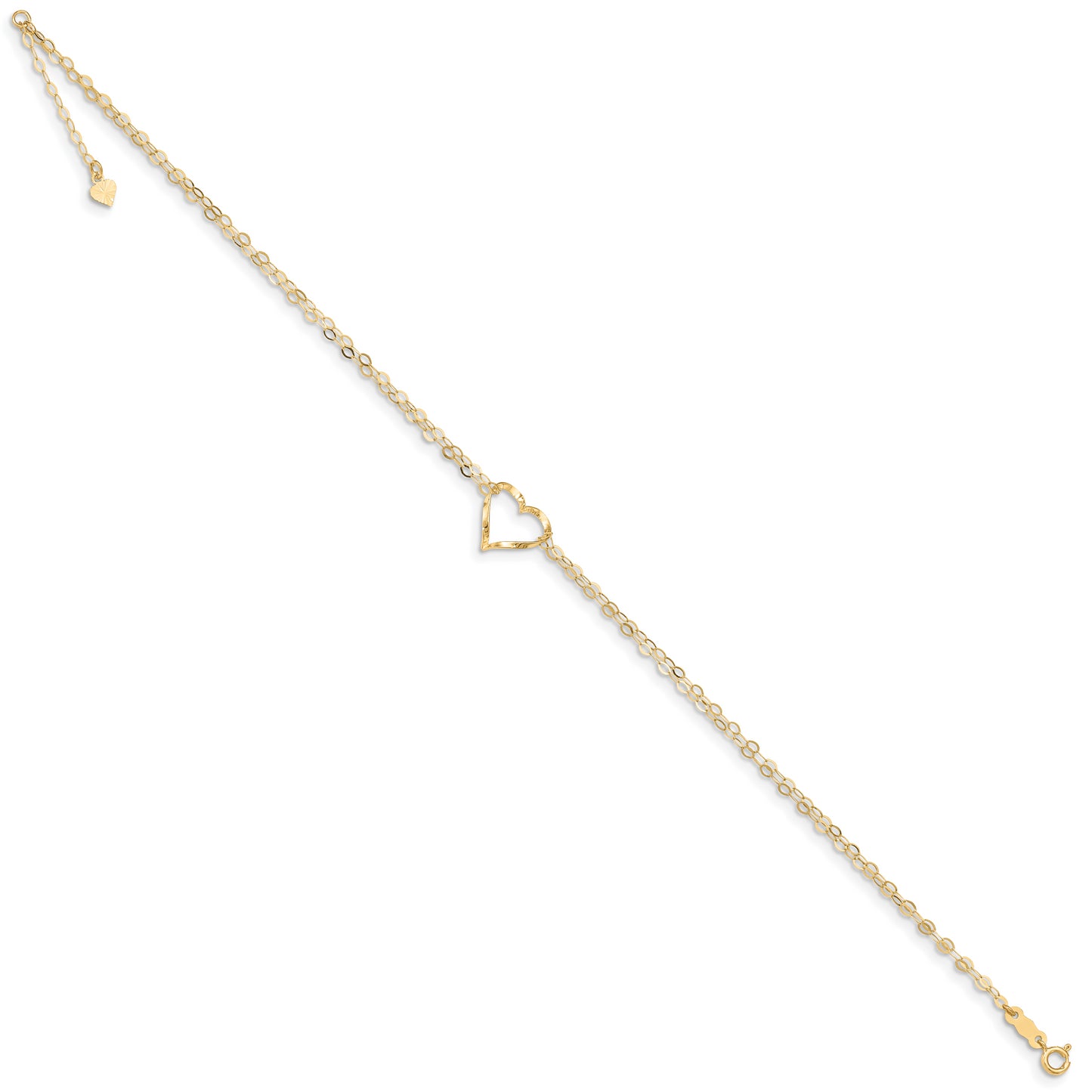 14k Double Strand Heart 9 Inch with 1 Inch extension Anklet - Solomon Jewelers