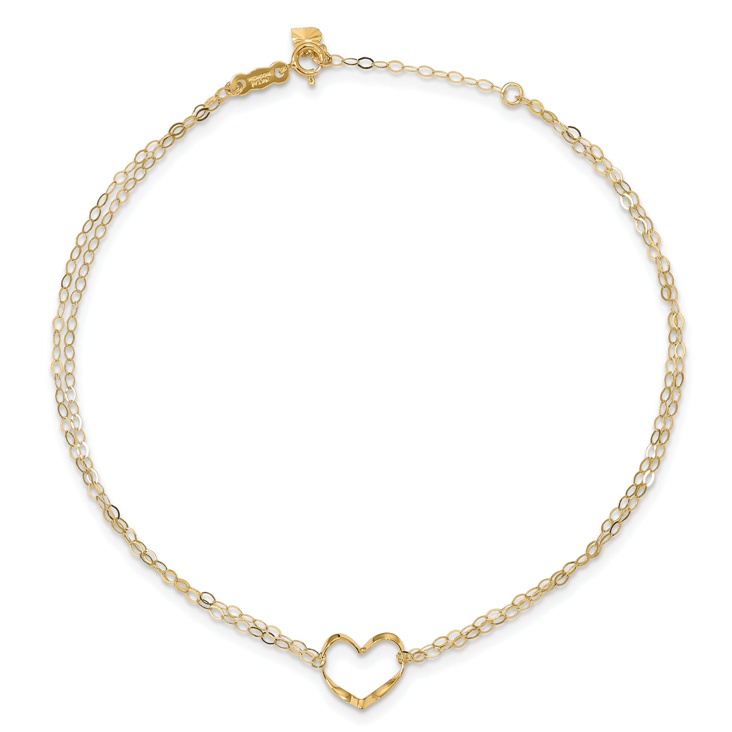 14k Double Strand Heart 9 Inch with 1 Inch extension Anklet - Solomon Jewelers