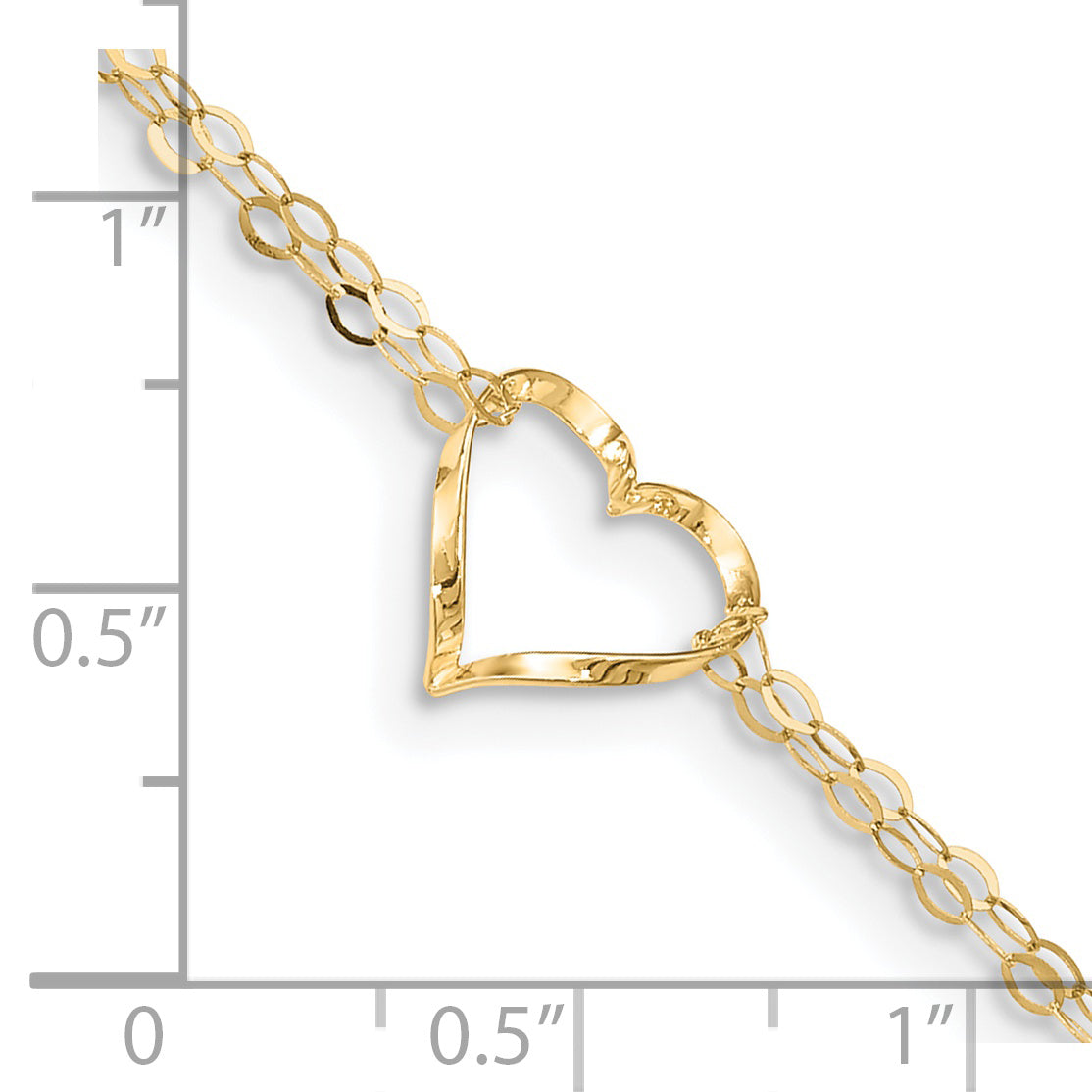 14k Double Strand Heart 9 Inch with 1 Inch extension Anklet - Solomon Jewelers