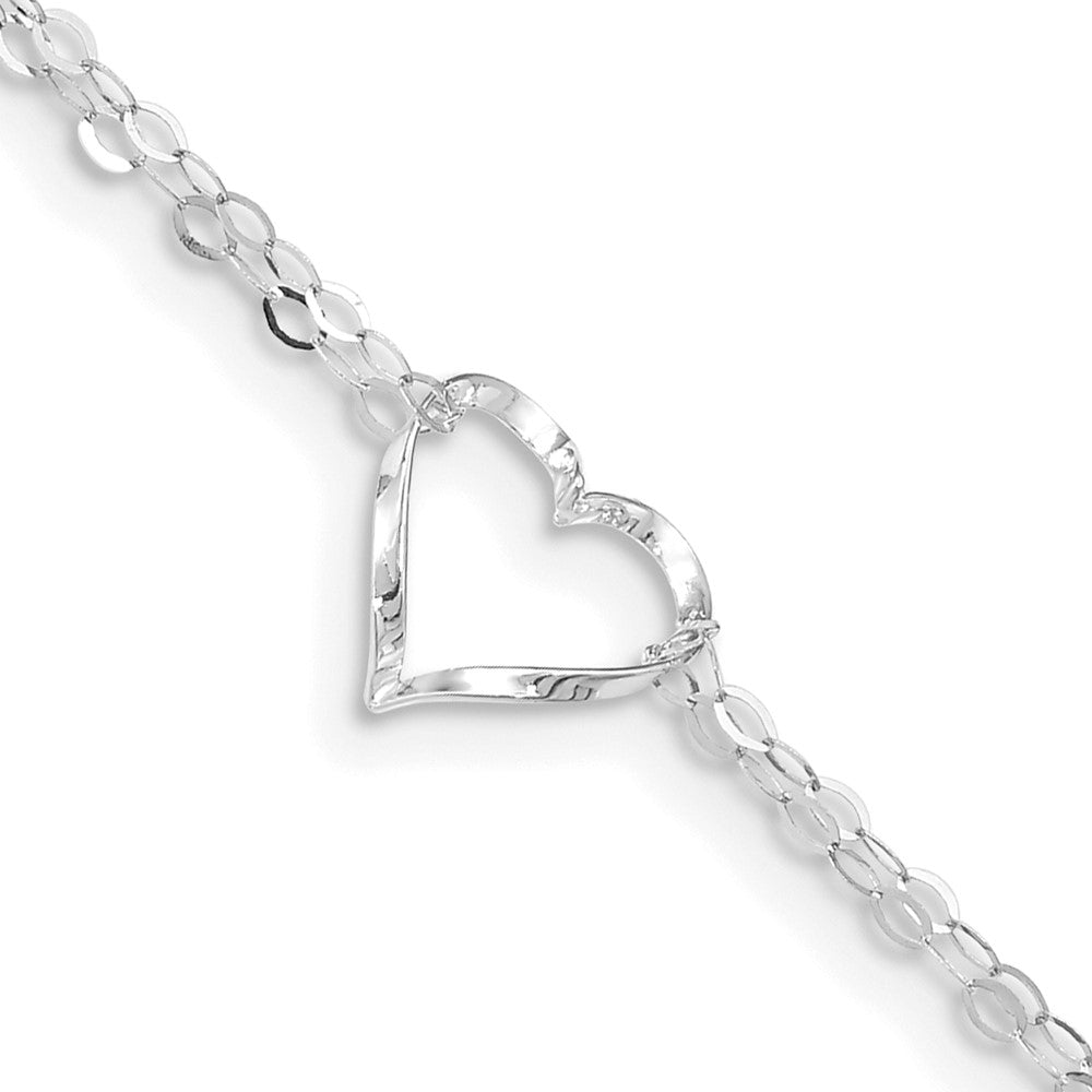 14k White Gold Double Strand Heart 9in Plus 1in ext. Anklet - Solomon Jewelers
