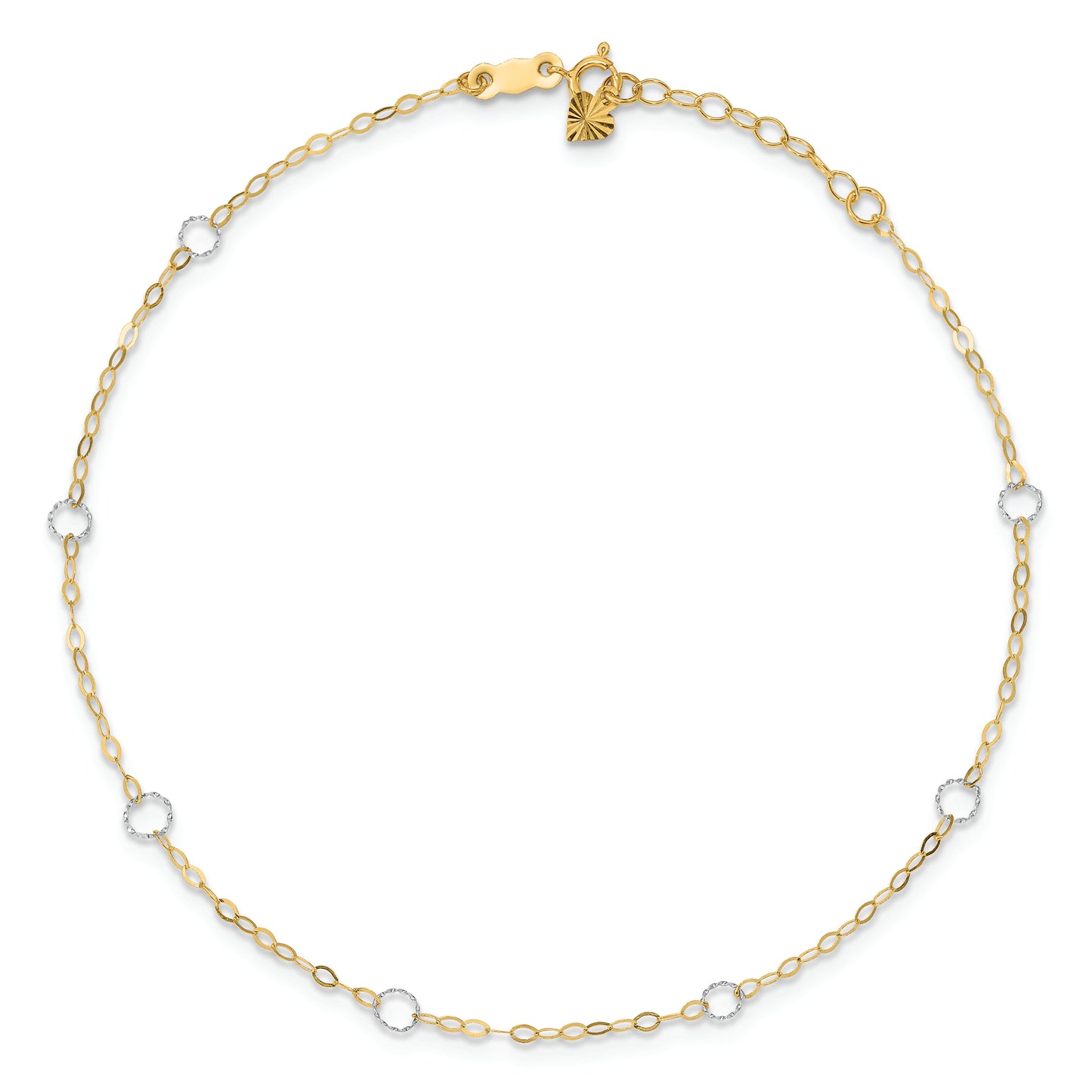 14k Two-Tone Circle 9in Plus 1in ext Anklet - Solomon Jewelers