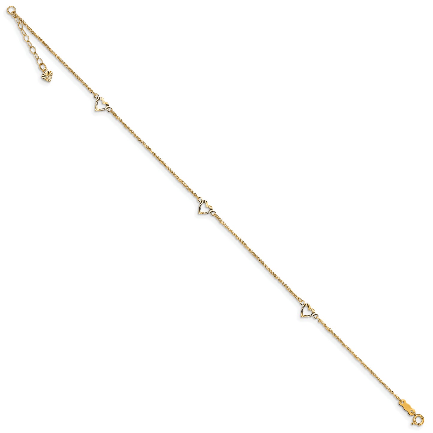 14k Diamond-cut Hearts 9in Plus 1in ext Anklet - Solomon Jewelers