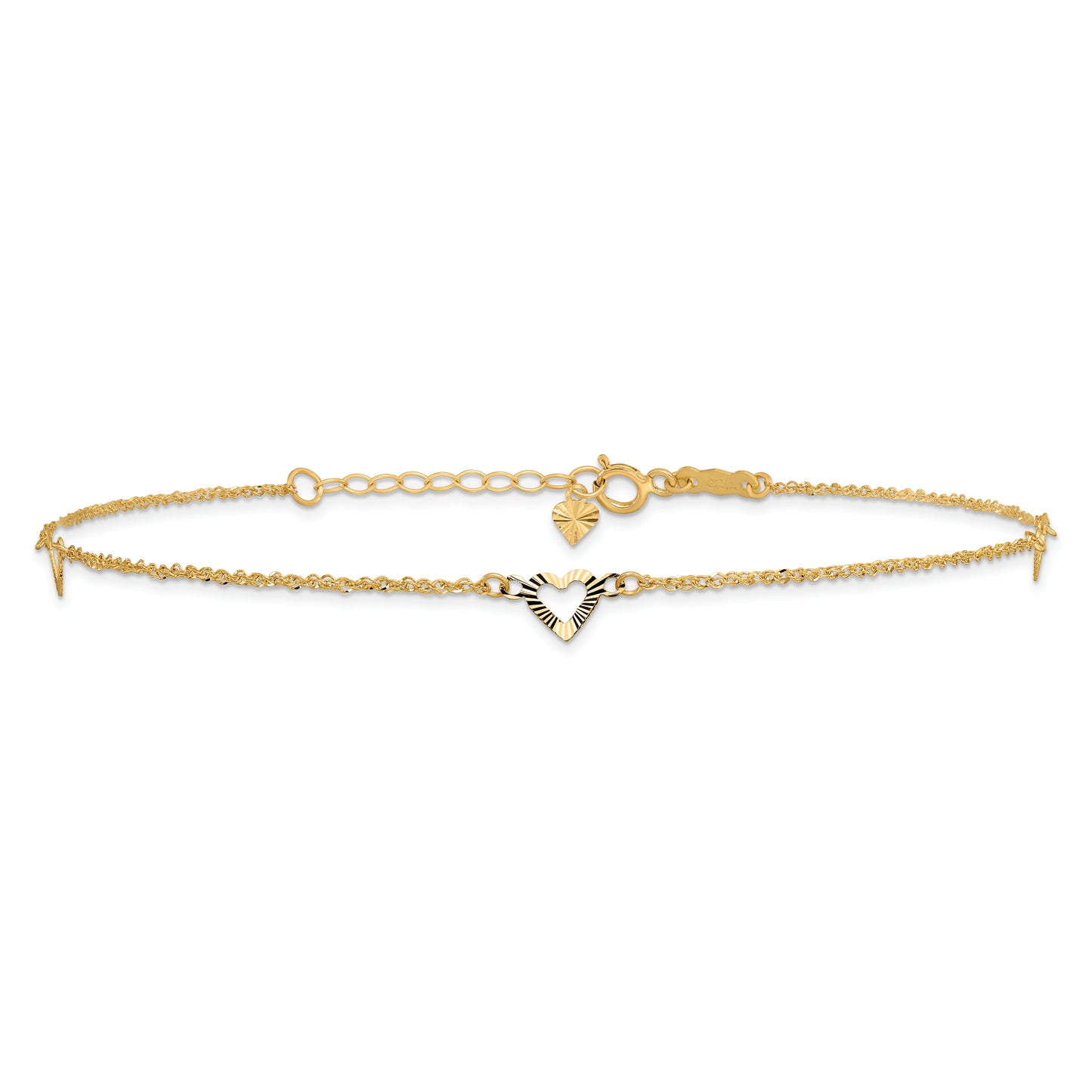 14k Diamond-cut Hearts 9in Plus 1in ext Anklet - Solomon Jewelers