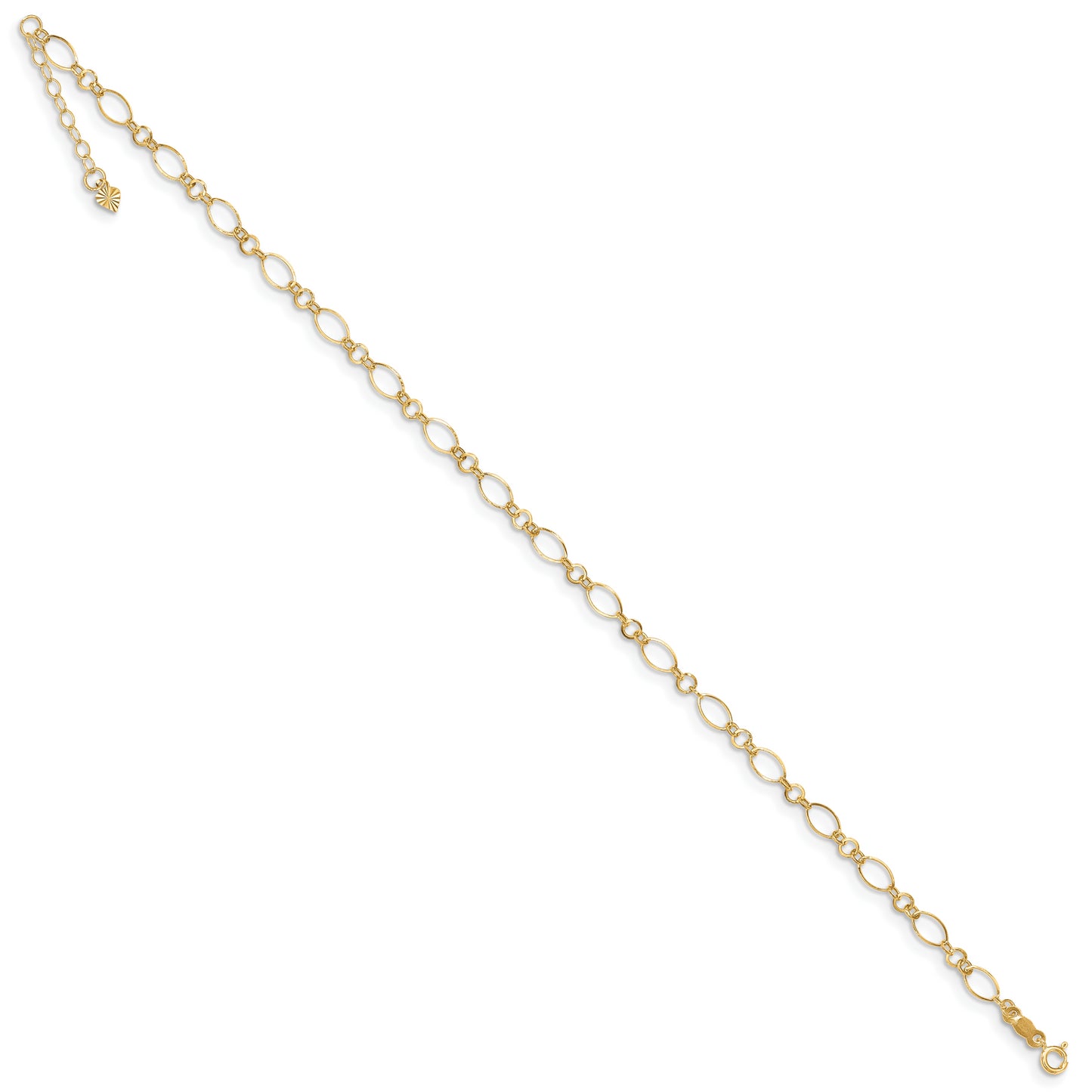 14k Fancy Link 9in with 1in ext Anklet - Solomon Jewelers