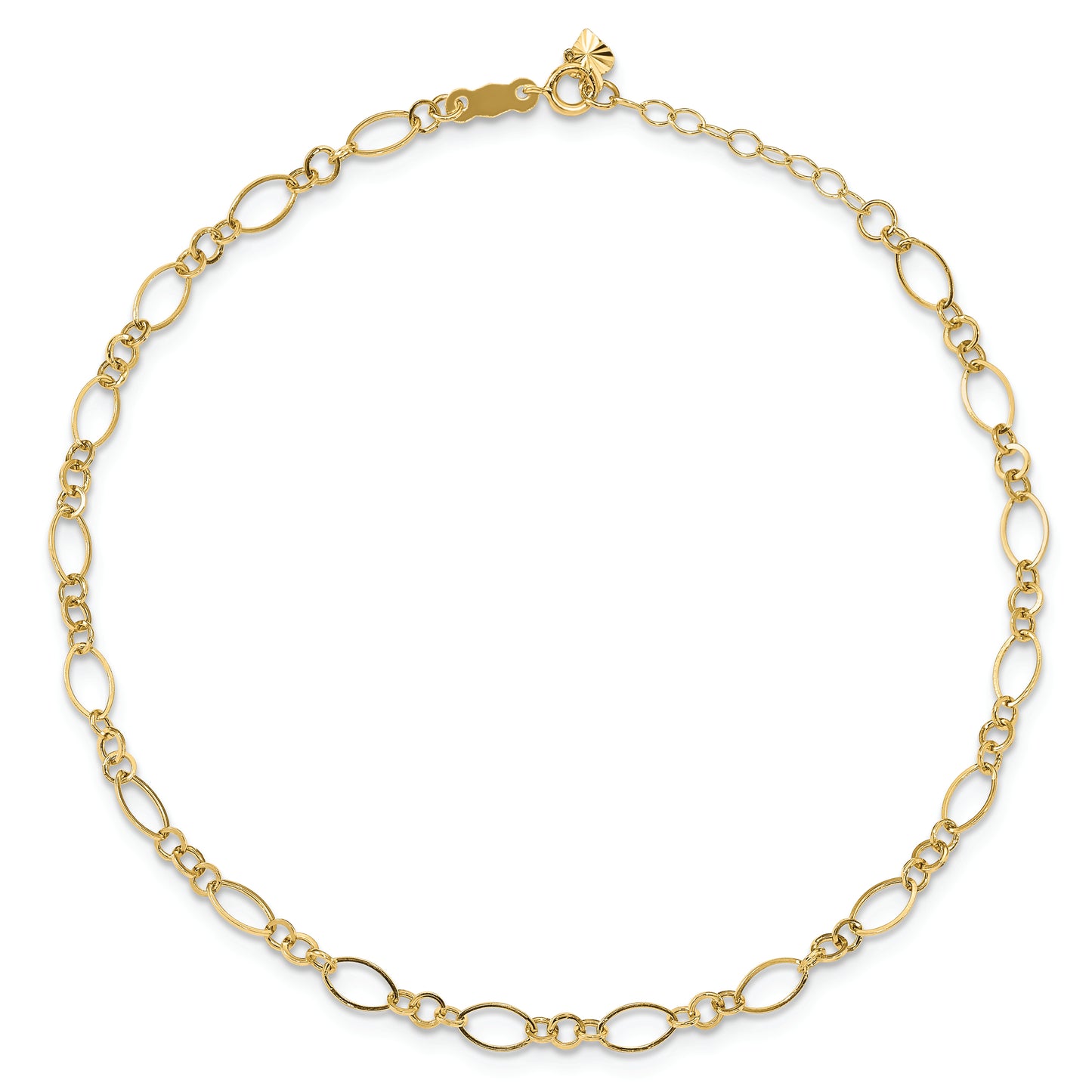 14k Fancy Link 9in with 1in ext Anklet - Solomon Jewelers