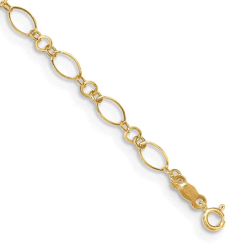 14k Fancy Link 9in with 1in ext Anklet - Solomon Jewelers