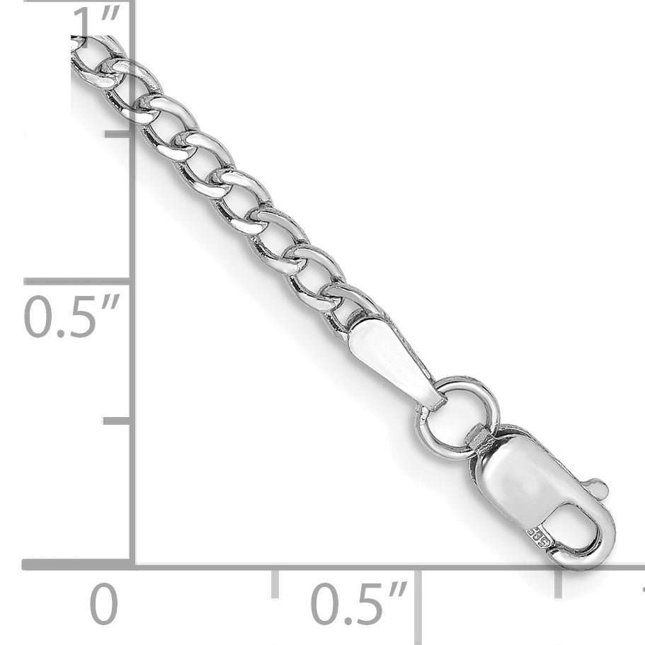 14k WG 2.5mm Semi-Solid Curb Chain Anklet - Solomon Jewelers