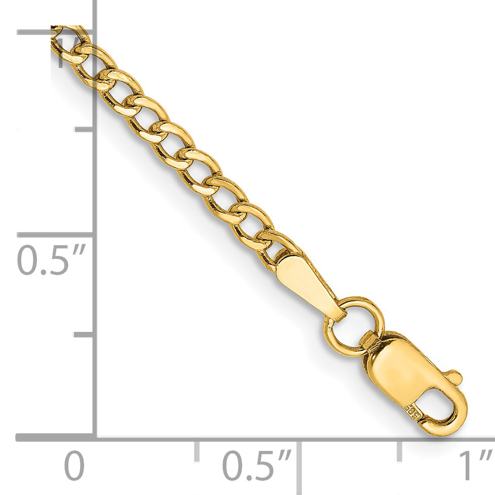 14k 2.5mm Semi-Solid Curb Chain Anklet - Solomon Jewelers