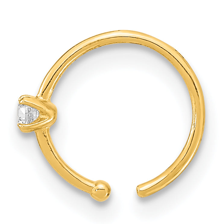 14K Yellow Gold 20 Gauge CZ Hoop Nose Ring Body Jewelry - Solomon Jewelers