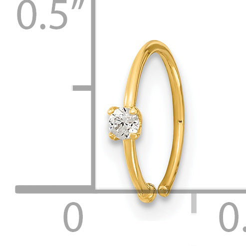 14K Yellow Gold 20 Gauge CZ Hoop Nose Ring Body Jewelry - Solomon Jewelers