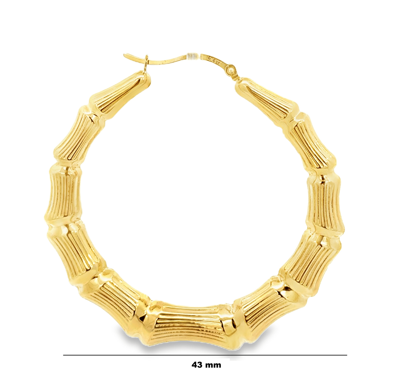 Yellow Gold Bamboo Hoop Earrings (10K Gold)