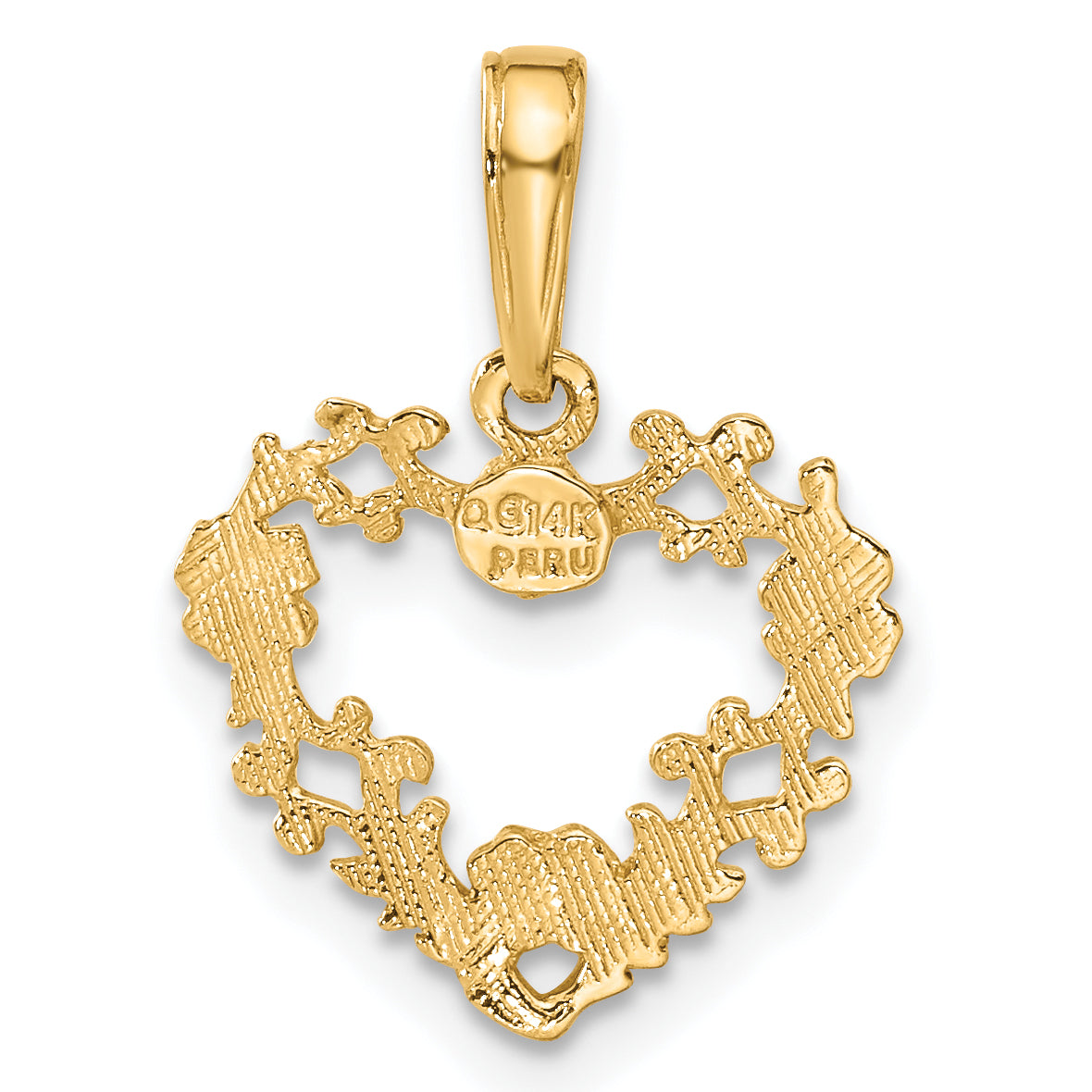 14K Polished Floral Border Heart Pendant - Solomon Jewelers