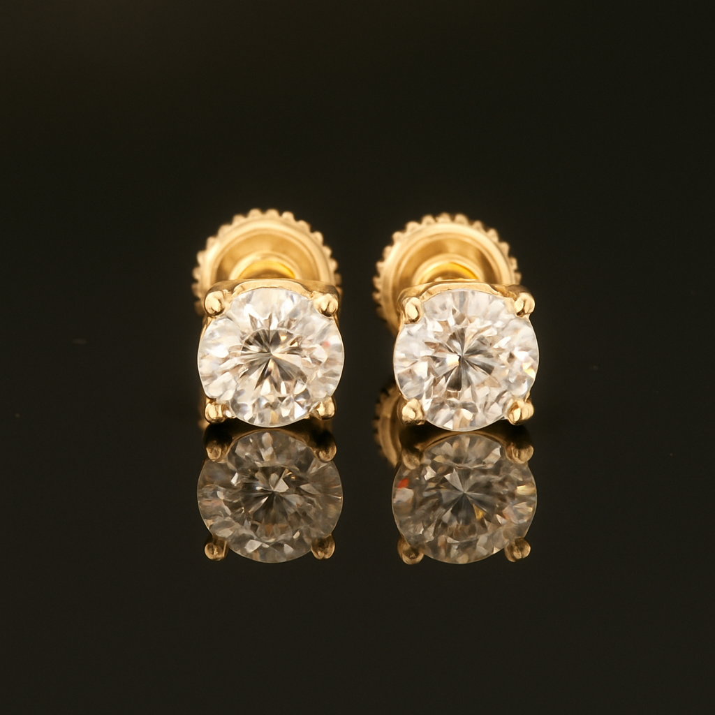 1 Carat Diamond Stud Earrings 14K Rose/Pink Gold with Secure Screw Backs