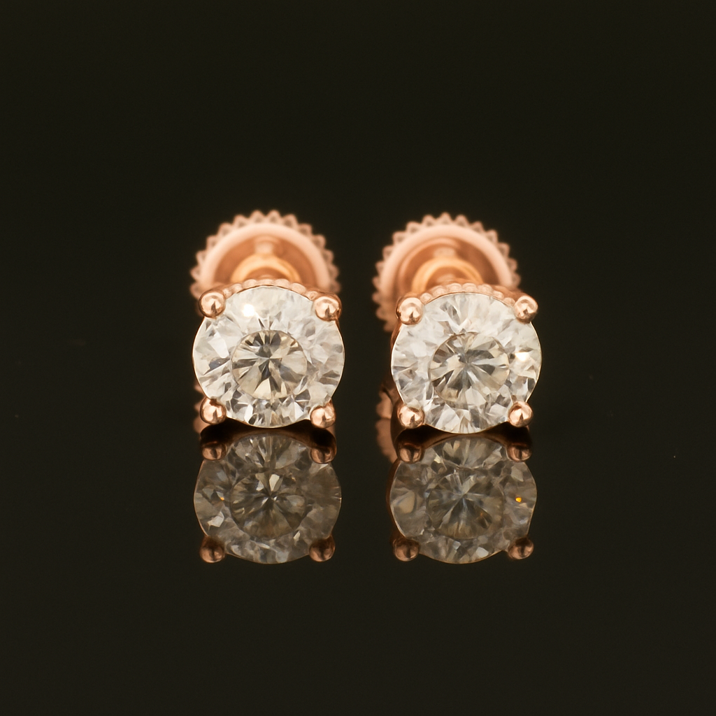 1 Carat Diamond Stud Earrings 14K Yellow Gold with Secure Screw Back