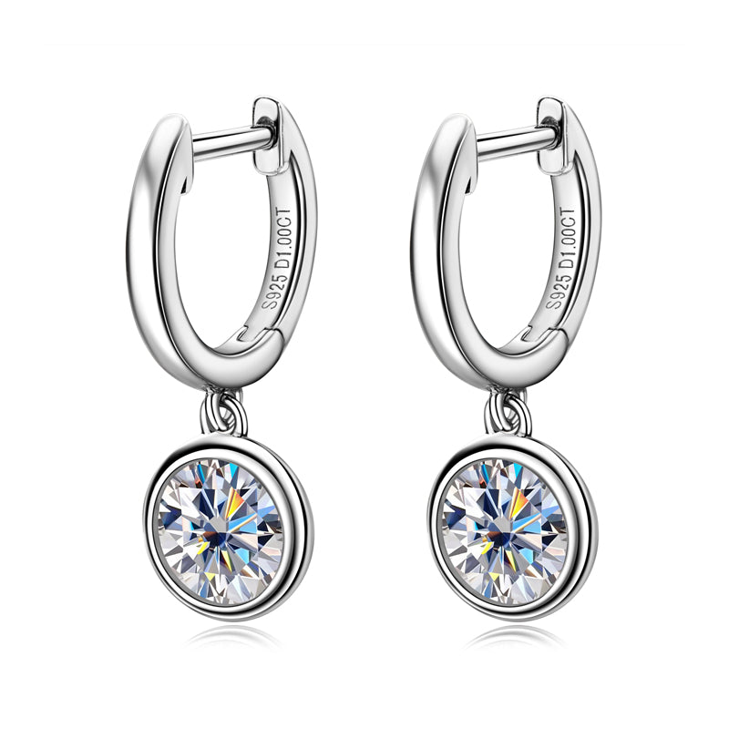 Moissanite Bezel Drop Earrings in Sterling Silver - Solomon Jewelers