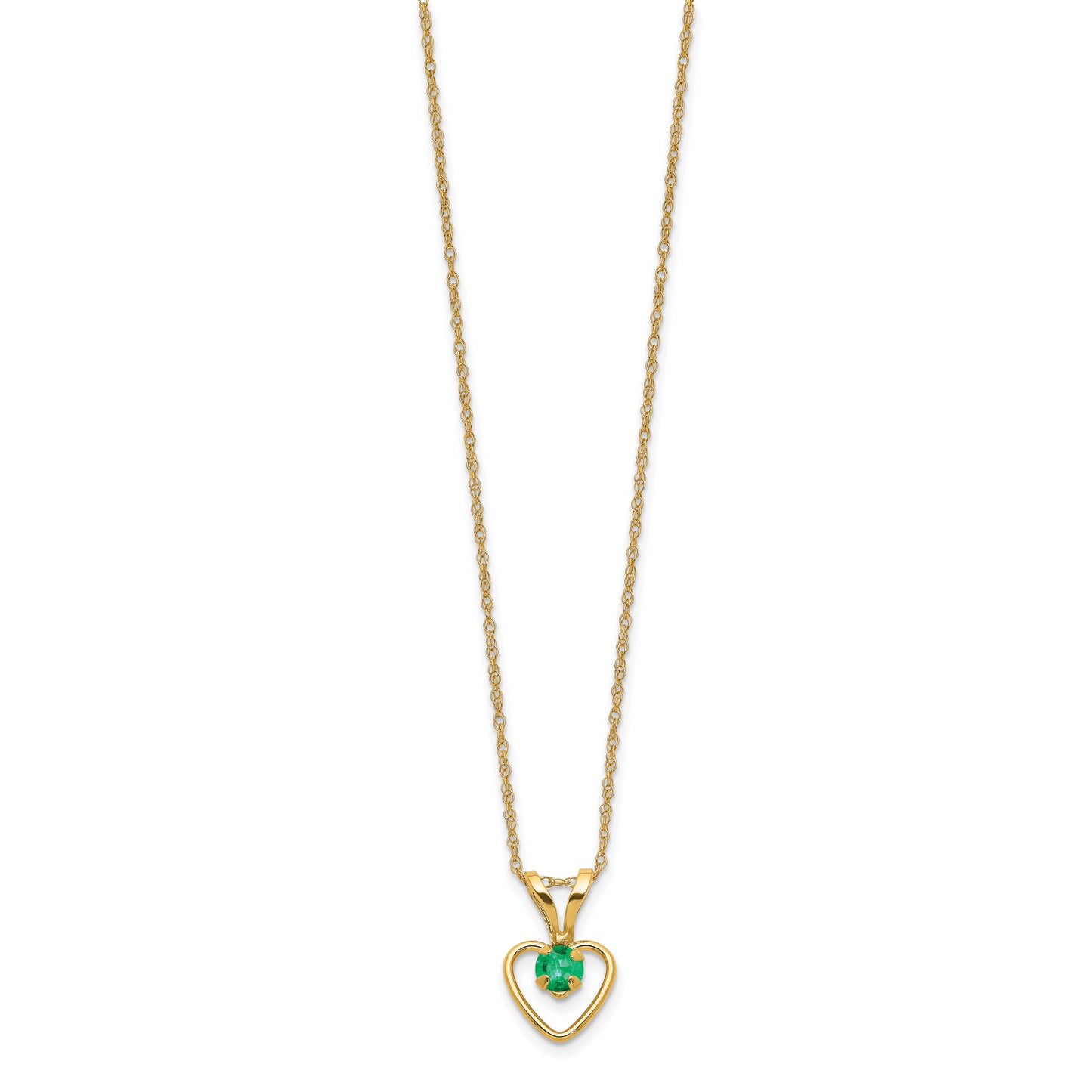 14k Madi K 3mm Emerald Heart Birthstone Necklace - Solomon Jewelers