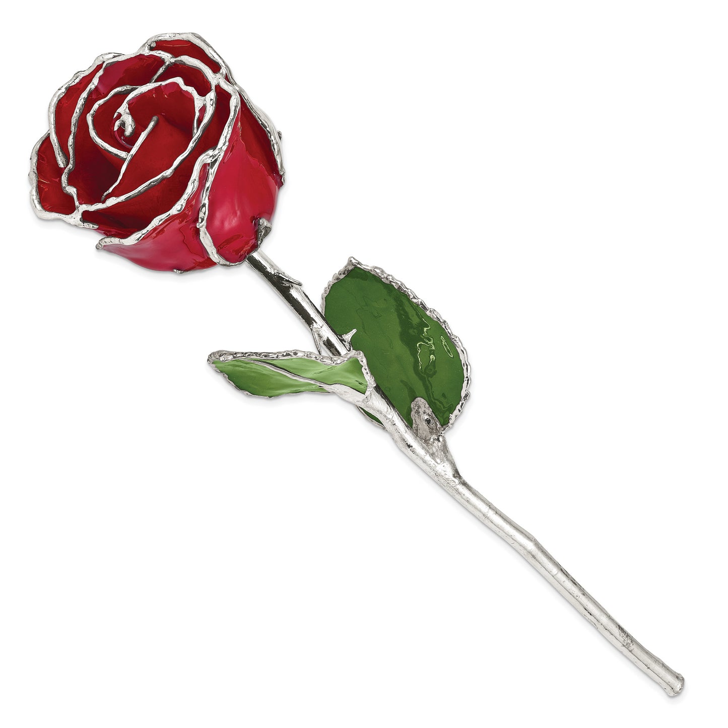 Lacquer Dipped Silver Trimmed Red Rose - Solomon Jewelers