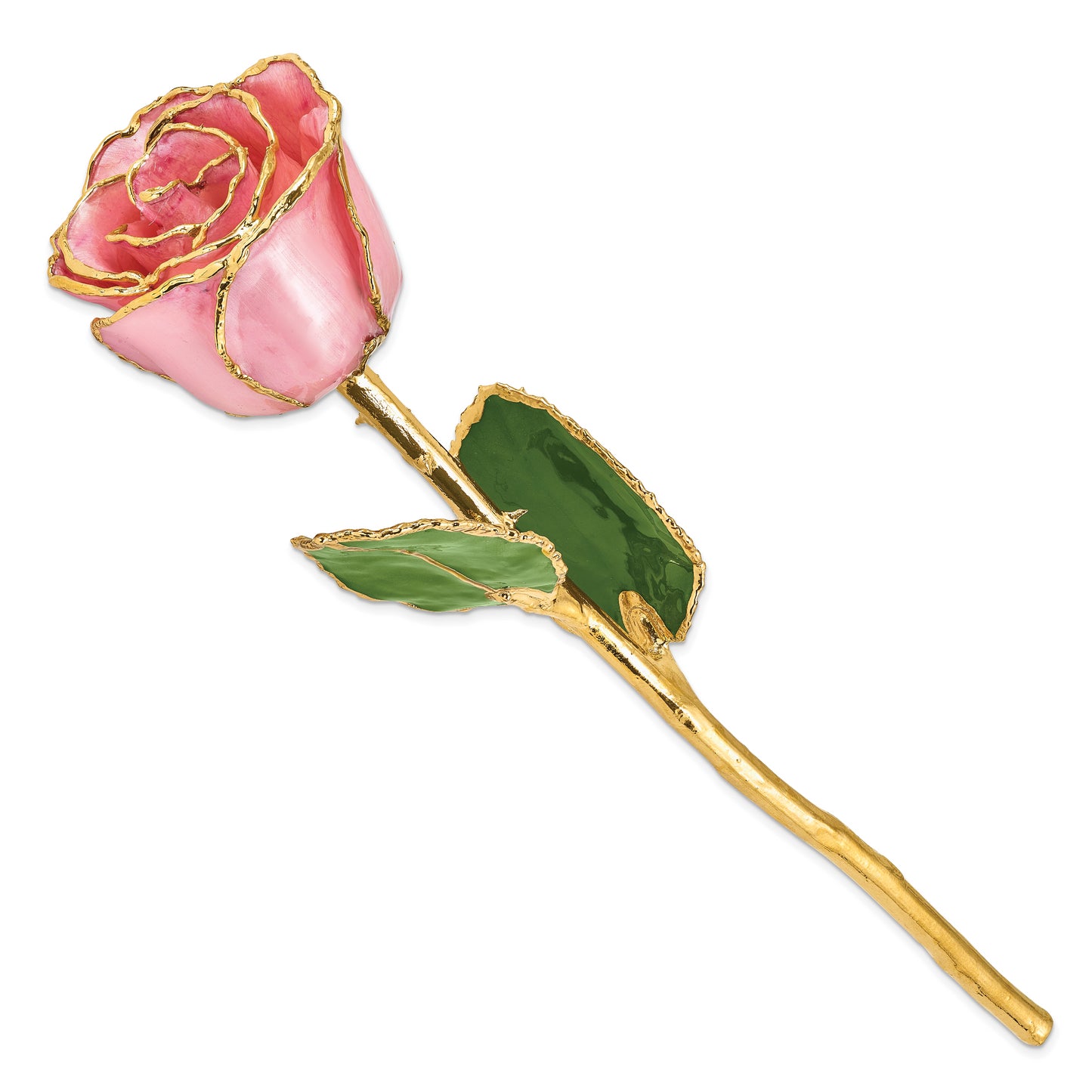 Lacquer Dipped Gold Trim Pink Pearl Rose - Solomon Jewelers