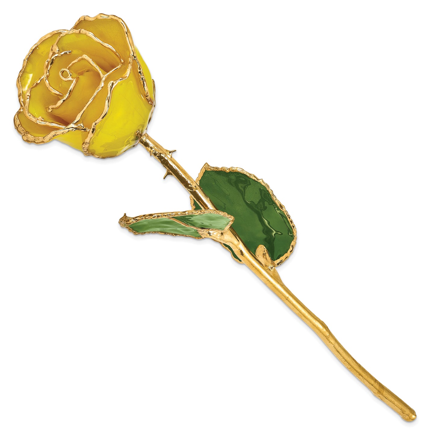 Lacquer Dipped Gold Trim Yellow Rose - Solomon Jewelers