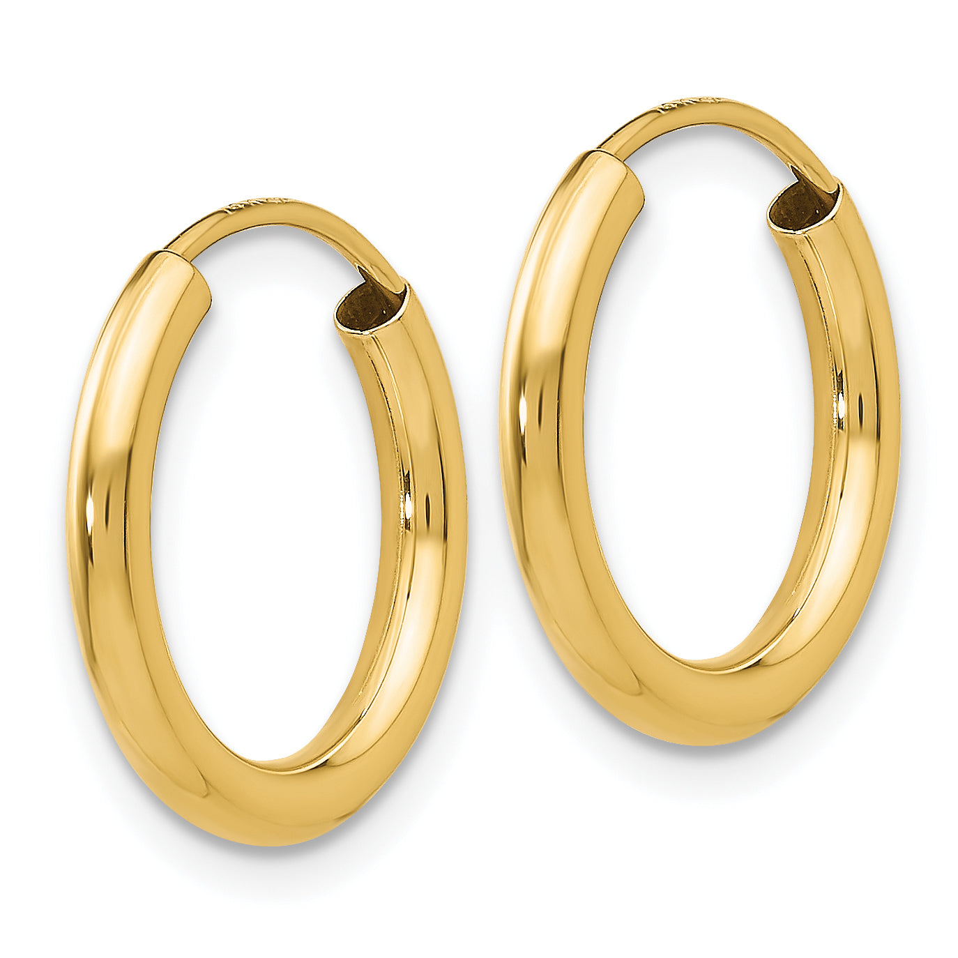 14k Polished Round Endless 2mm Hoop Earrings - Solomon Jewelers