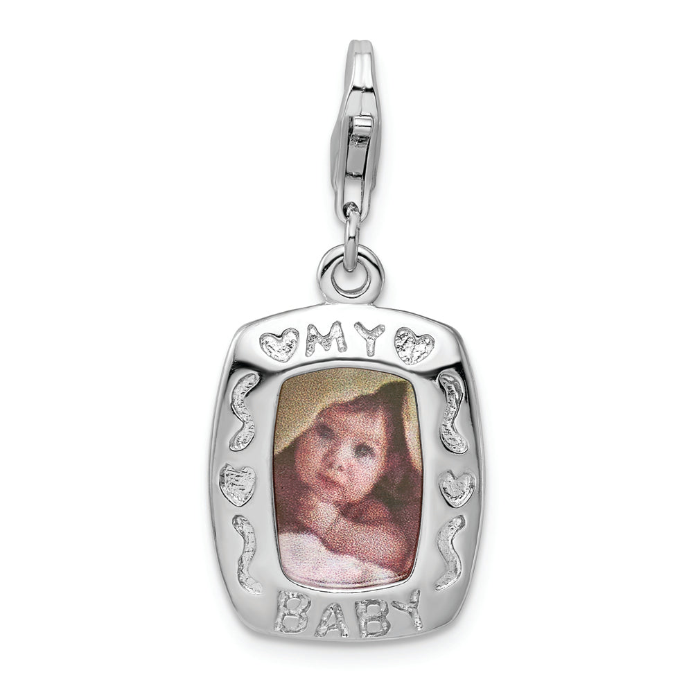 Sterling Silver Amore La Vita Rhodium-pl Polished My Baby Frame Charm - Solomon Jewelers