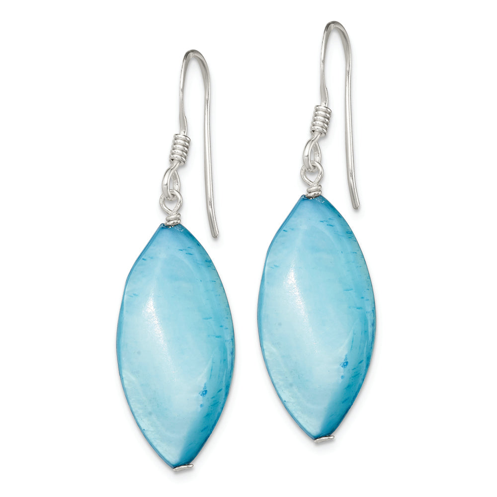 Sterling Silver Polished Blue Mother of Pearl Marquise Dangle Earrings - Solomon Jewelers
