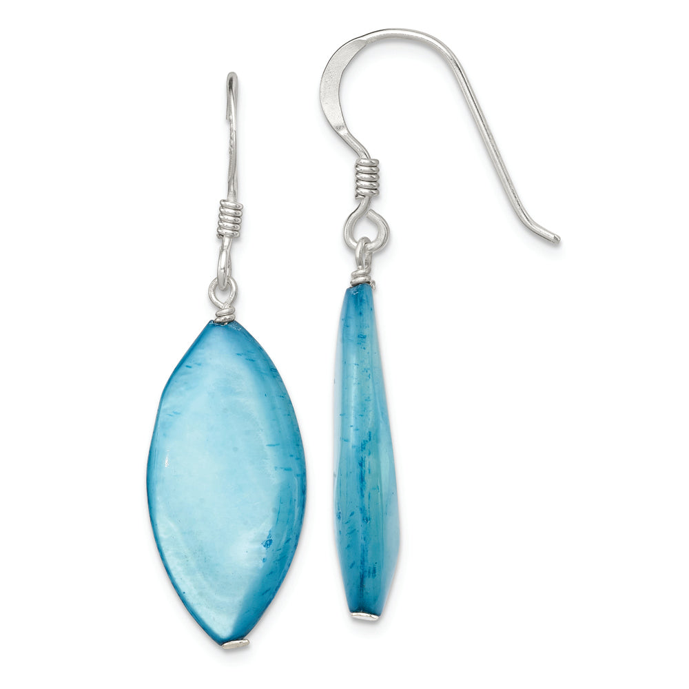 Sterling Silver Polished Blue Mother of Pearl Marquise Dangle Earrings - Solomon Jewelers