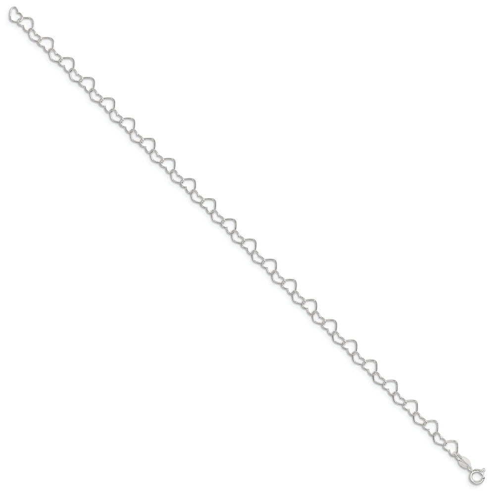Sterling Silver 0.6mm Fancy Heart Link Anklet - Solomon Jewelers