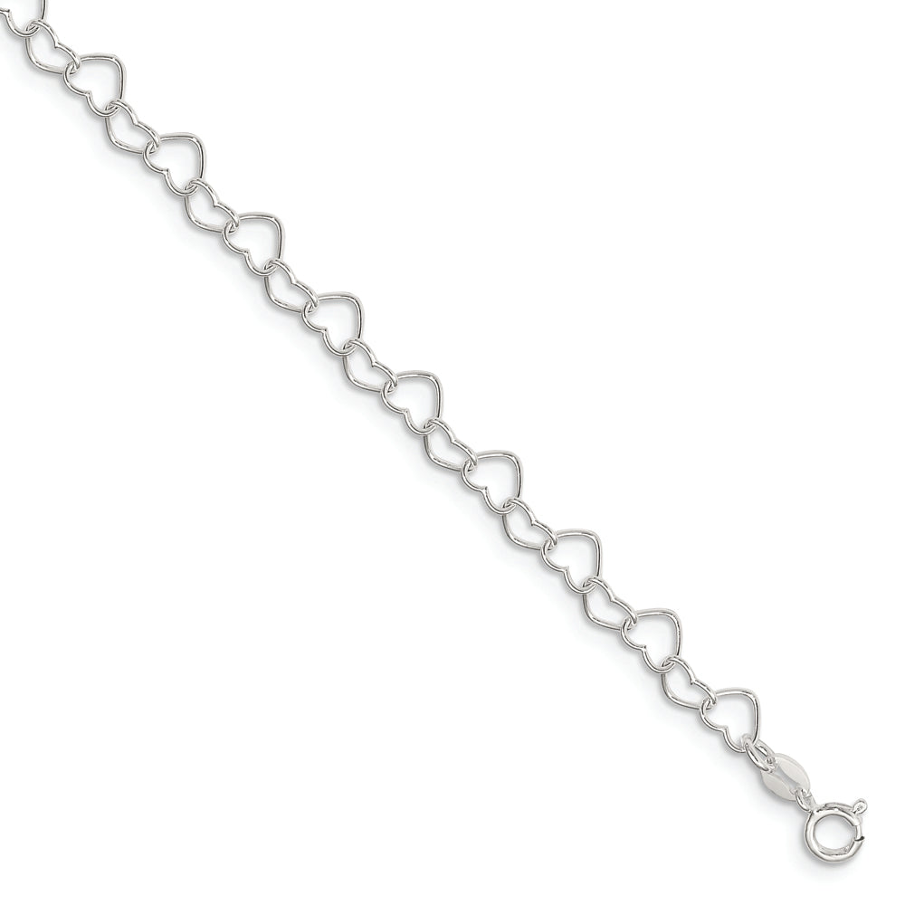 Sterling Silver 0.6mm Fancy Heart Link Anklet - Solomon Jewelers
