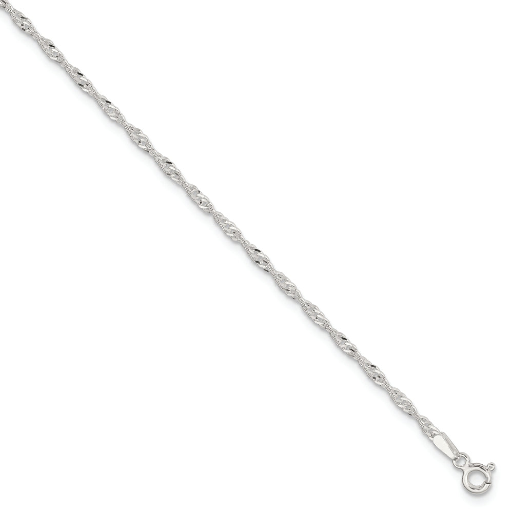 Sterling Silver 2mm Singapore 9in Plus 1in ext. Chain Anklet - Solomon Jewelers