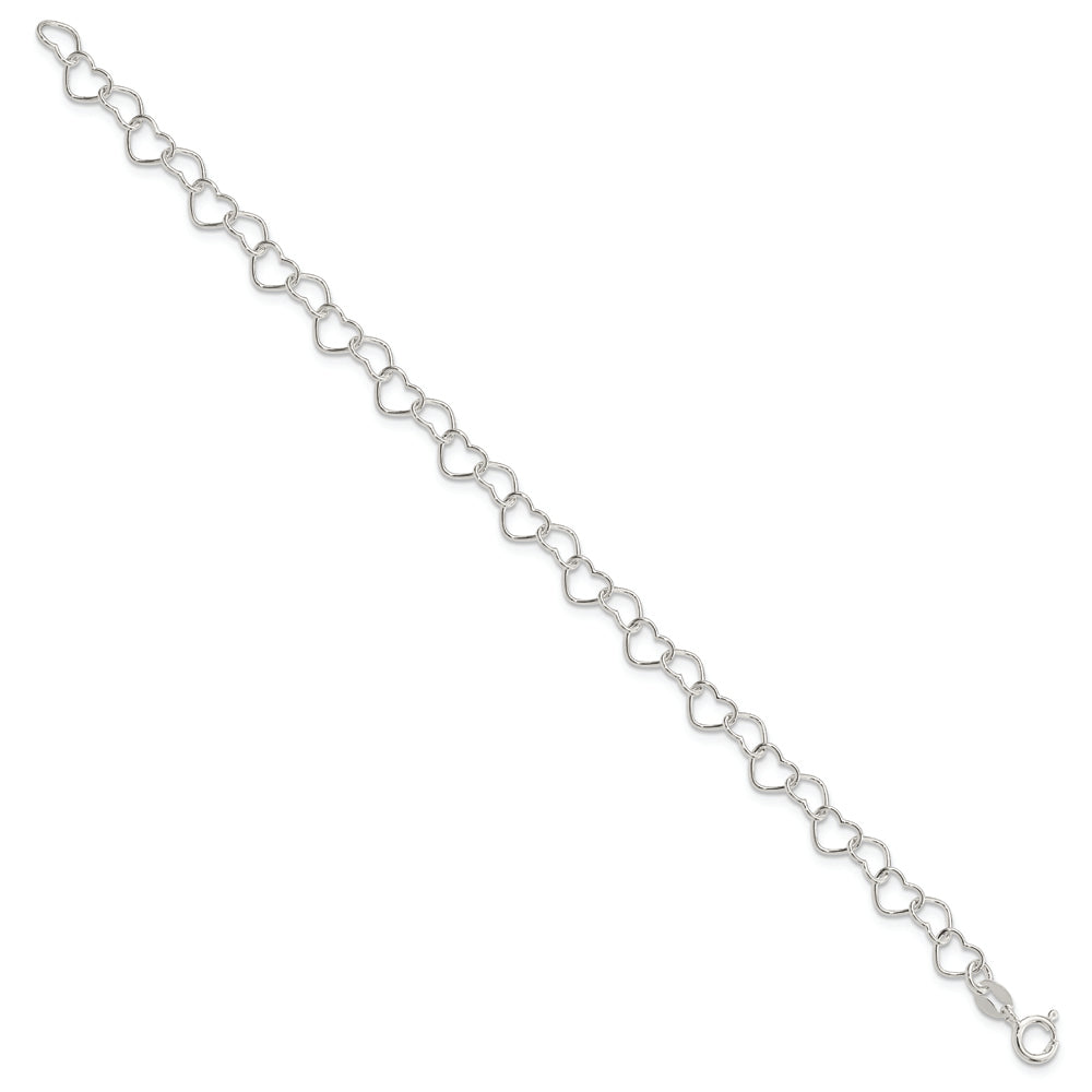 Sterling Silver 7inch Polished Fancy Heart Link Bracelet - Solomon Jewelers