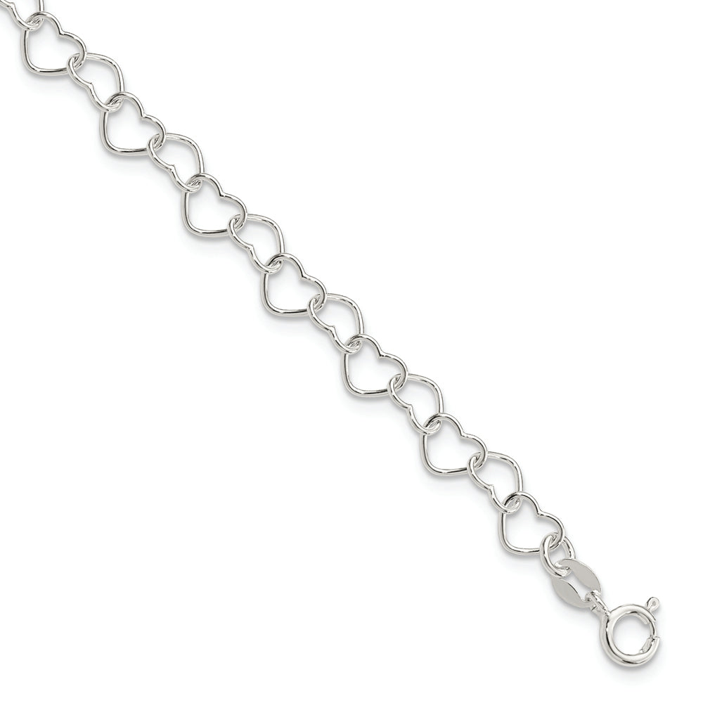 Sterling Silver 7inch Polished Fancy Heart Link Bracelet - Solomon Jewelers