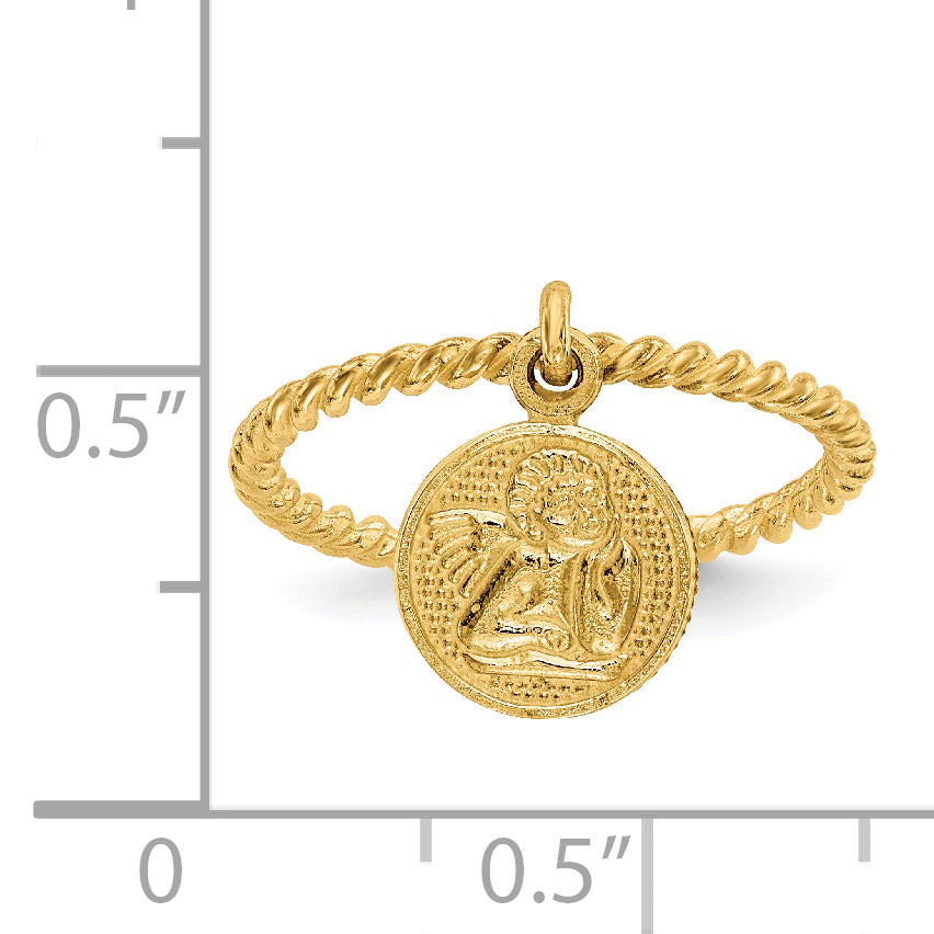 14k Polished Angel Dangle Charm Kids Ring - Solomon Jewelers