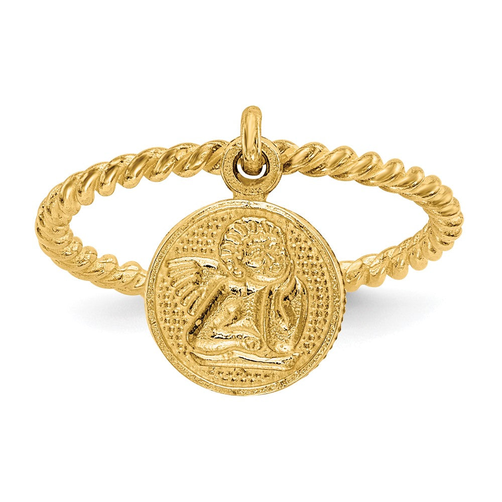14k Polished Angel Dangle Charm Kids Ring - Solomon Jewelers