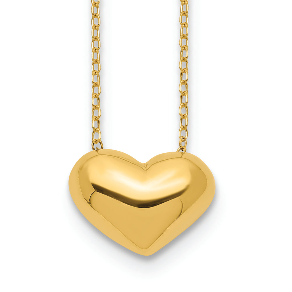 14k Polished Puffed Heart 18 inch Necklace - Solomon Jewelers