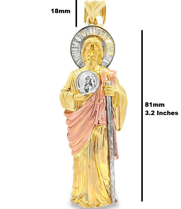 10 Karat Tri-Color Gold St. Jude Pendant