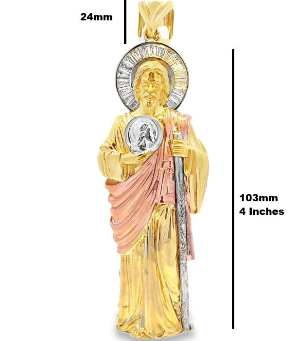 10 Karat Tri-Color Gold St. Jude Pendant