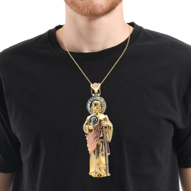 10 Karat Tri-Color Gold St. Jude Pendant