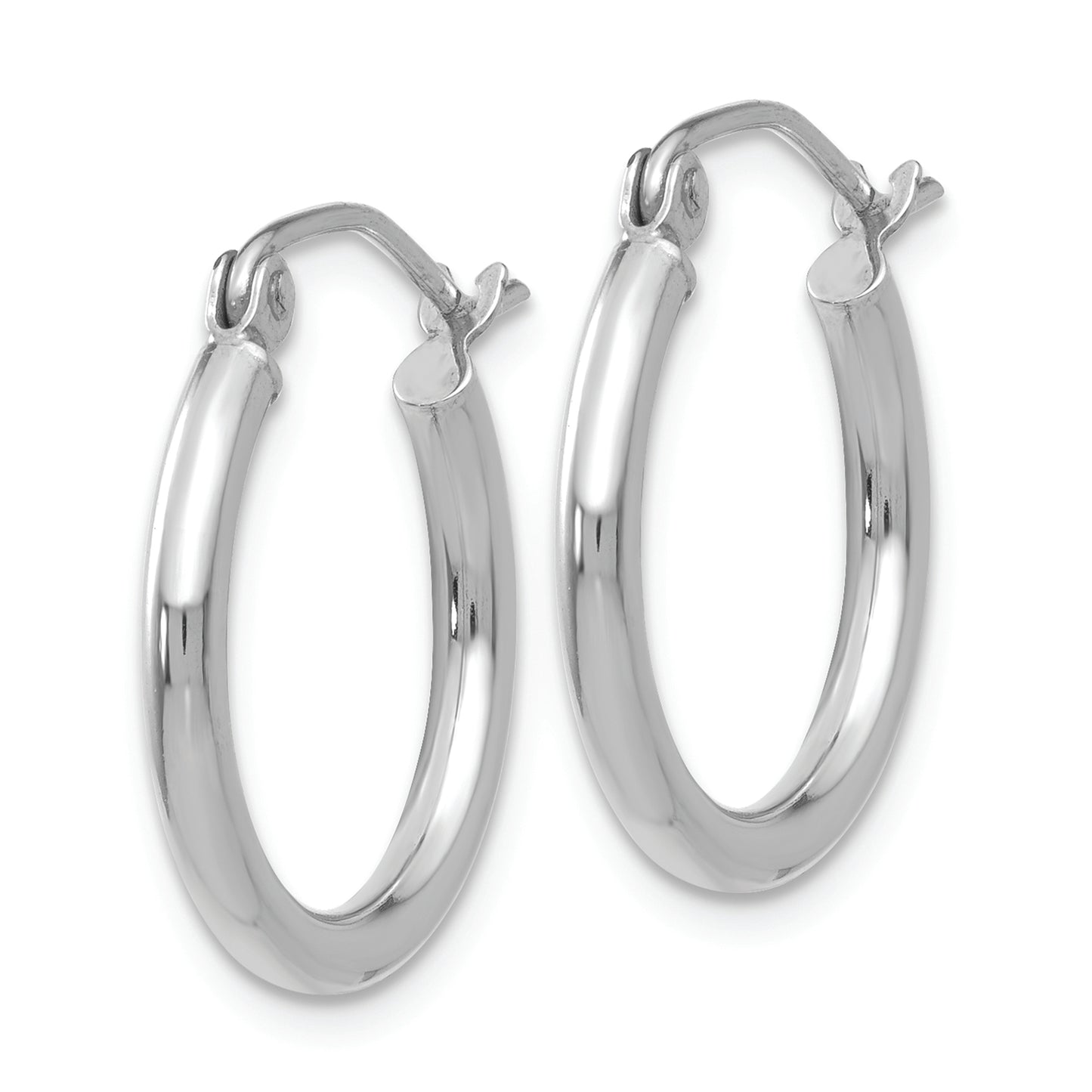 14k White Gold Polished 2x17.5mm Lightweight Tube Hoop Earrings - Solomon Jewelers