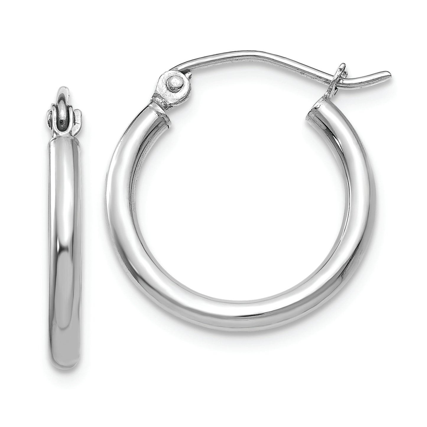 14k White Gold Polished 2x17.5mm Lightweight Tube Hoop Earrings - Solomon Jewelers