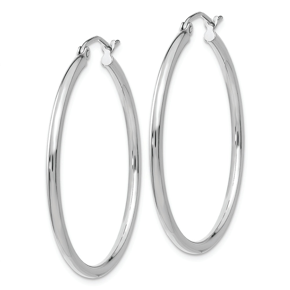 14k White Gold Polished 2x35mm Lightweight Tube Hoop Earrings - Solomon Jewelers