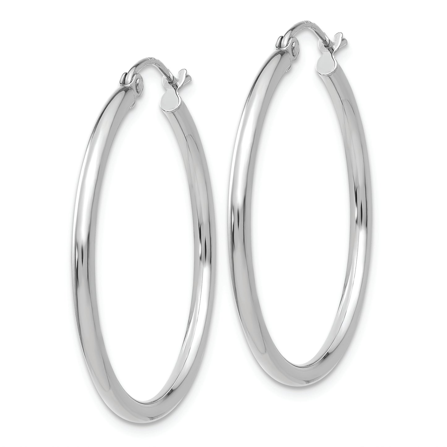 14k White Gold Polished 2x30mm Lightweight Tube Hoop Earrings - Solomon Jewelers